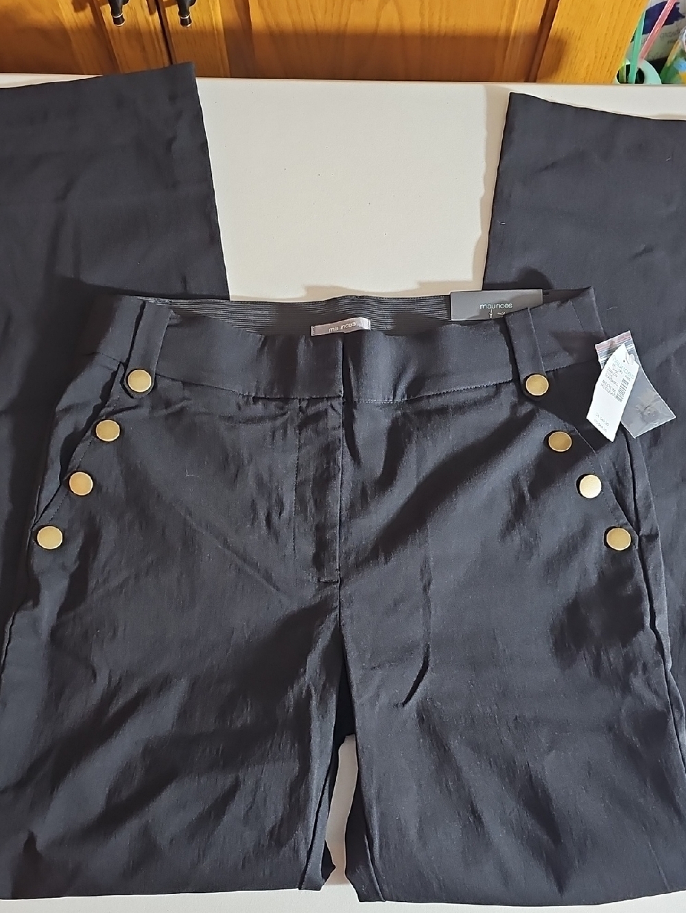 Maurices Black Sailor-Style Pants with Gold Buttons 5BIN B105